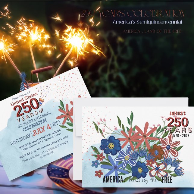 Invitation 250 ans de liberté Semiquincentenaire floral des É (US 250 Years of Liberty Floral Semiquincentennial Invitation)