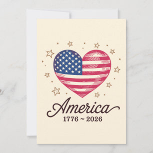 Invitation 250 Ans Drapeau Cœur 1776 2026 250e 4 Juillet