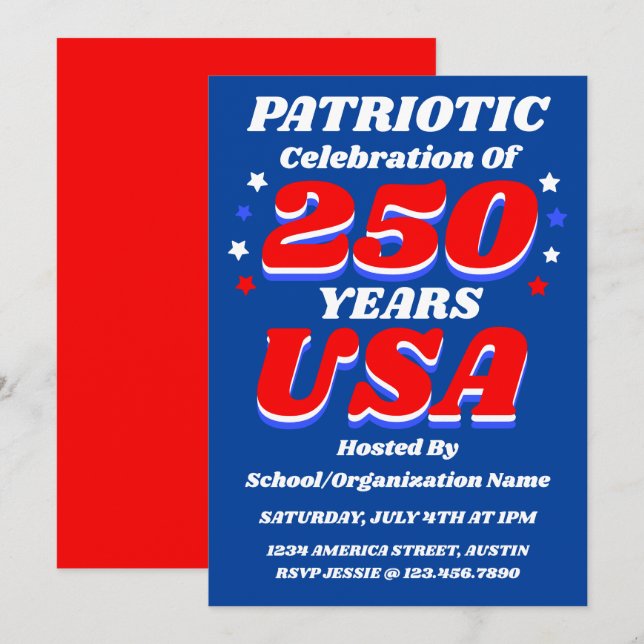 Invitation 250 USA Celebration Bulk Editable Patriotic Invite (Devant / Derrière)