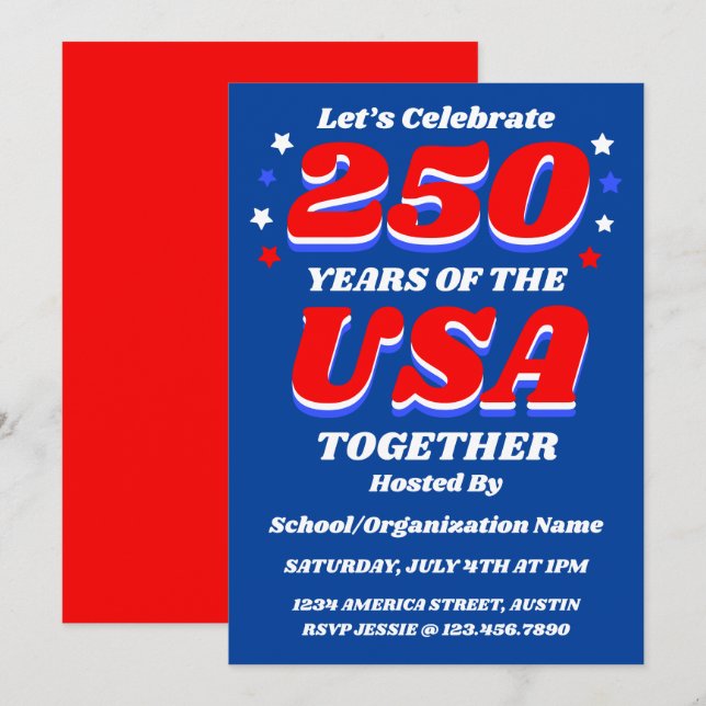 Invitation 250 USA Party Customizable Patriotic Invite (Devant / Derrière)