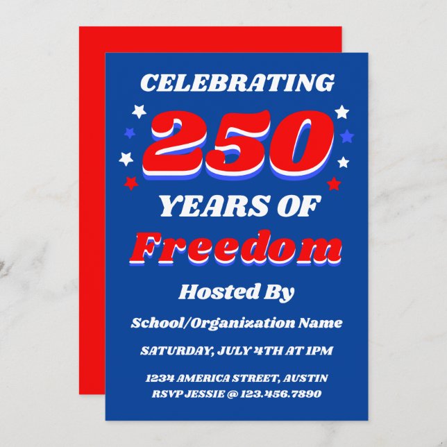Invitation 250 Years USA Editable Personalized Patriotic (Devant / Derrière)