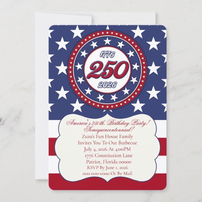 Invitation 250e anniversaire d'Amérique avec le drapeau des É (Devant)