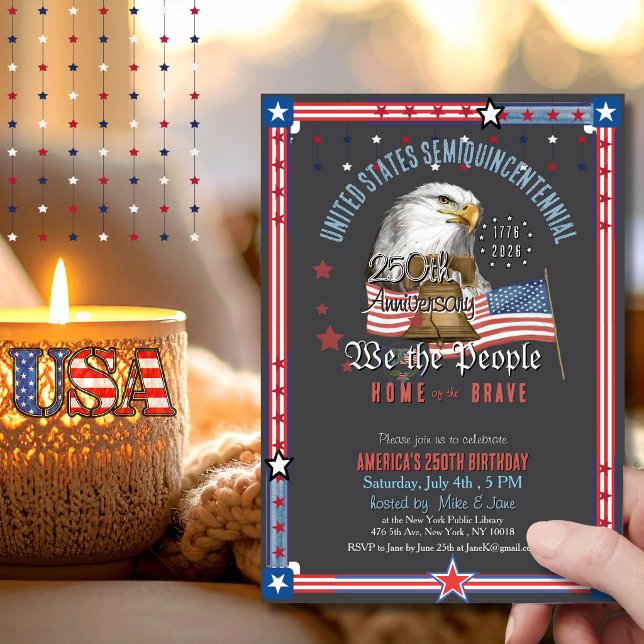 Invitation 250e anniversaire des États-Unis Nous le Peuple  A (US 250 Anniversary We the People Eagle & Bell Invitation)