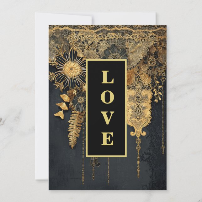 Invitation *~ 25 QR RSVP AR26 Gold Lace LOVE Mariage de luxe (Devant)