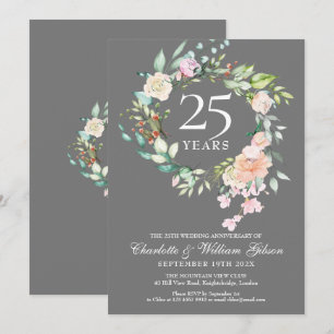 Invitation 25e anniversaire Argent Rose Garland Floral