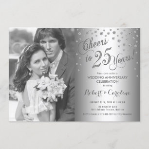 Invitation 25e anniversaire avec photo - Diamond Silver