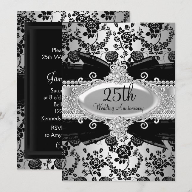 Invitation 25e anniversaire Black Silver Rose & Je (Devant / Derrière)