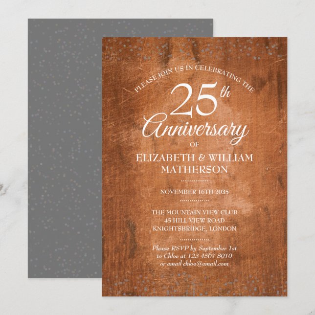 Invitation 25e Anniversaire Bois Rustique Bohème Poussière d' (Devant / Derrière)