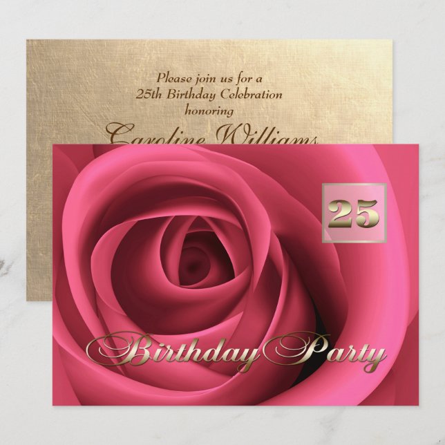 Invitation 25e anniversaire Célébration élégante rose rose (Devant / Derrière)
