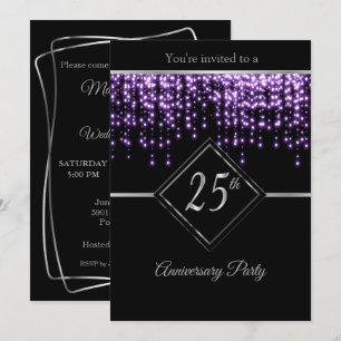 Invitation 25e anniversaire d'argent avec des vedettes violet