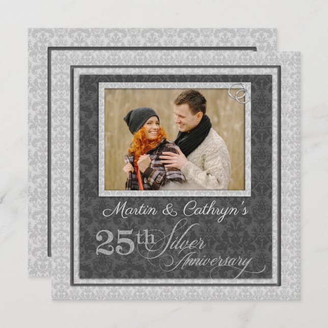 Invitation 25e anniversaire d'argent avec photo à Damas (Devant / Derrière)