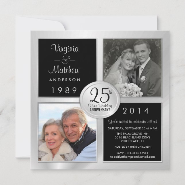 Invitation 25e anniversaire d'argent avec photos du passé et  (Devant)