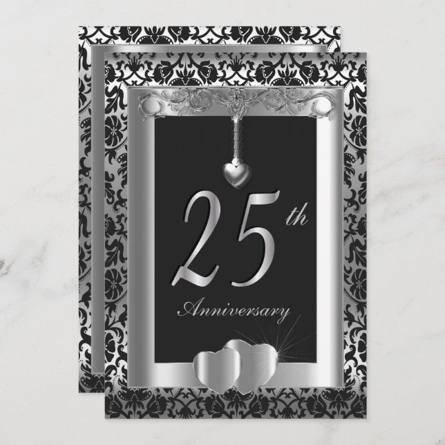 Invitation 25e anniversaire d'argent et de Mariage noir| DO-I (Devant / Derrière)