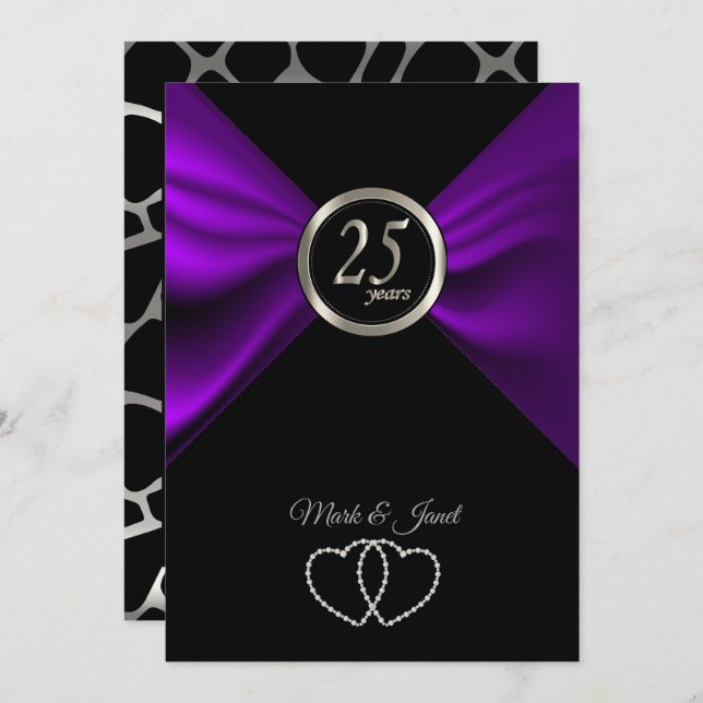 Invitation 25e Anniversaire d'Argent - Motif Girafe (Devant / Derrière)