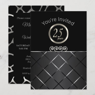 Invitation 25e anniversaire d'argent sur fond noir