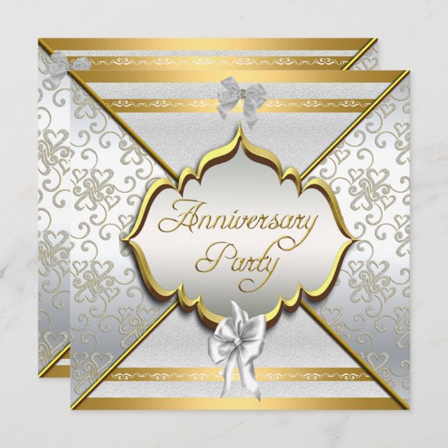 Invitation 25e anniversaire de la fête Elégant Blanc Silver G (Devant / Derrière)