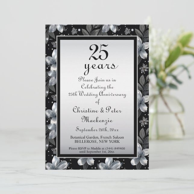 Invitation 25e anniversaire de la Parties scintillant d'argen (Debout devant)
