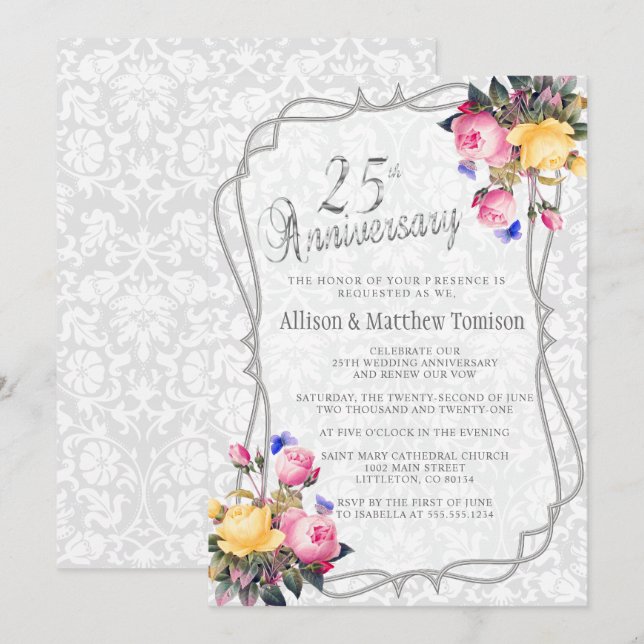 Invitation 25e Anniversaire de Mariage à Silver Spring | DIY  (Devant / Derrière)