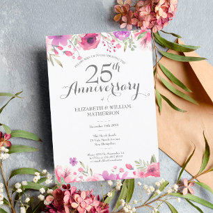Invitation 25e Anniversaire de Mariage Aquarelle Floral