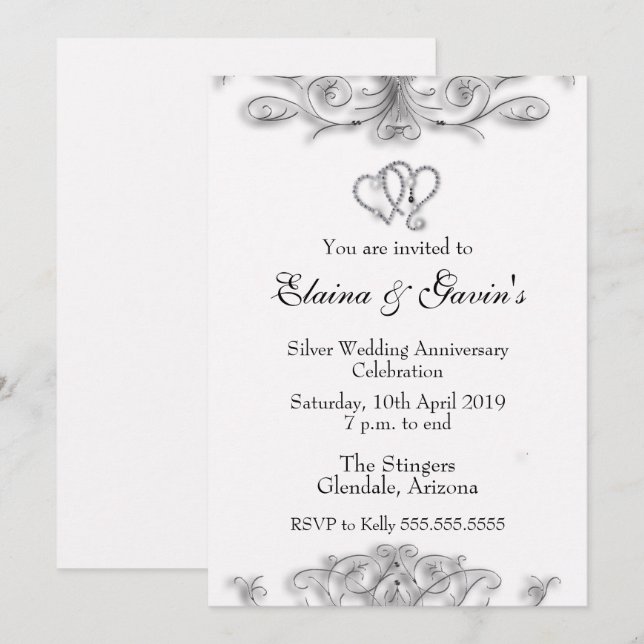 Invitation 25e anniversaire de mariage argent (Devant / Derrière)