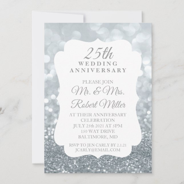 Invitation - 25e anniversaire de mariage Argent br (Devant)