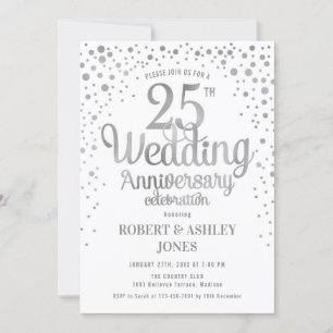 Invitation 25e anniversaire de mariage - Argent et blanc