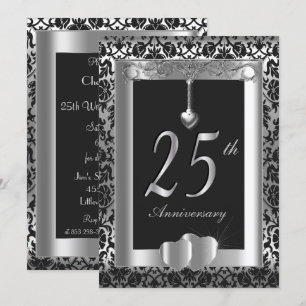 Invitation 25e anniversaire de mariage Argent et Noir   DIY