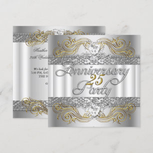 Invitation 25e Anniversaire de Mariage Argent Or Blanc