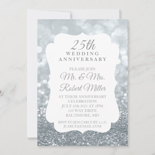 Invitation - 25e anniversaire de mariage Argent pa (Devant)