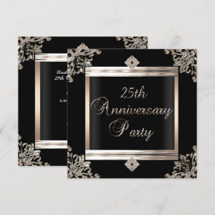 Invitation 25e Anniversaire de Mariage Art Déco Noir Argent