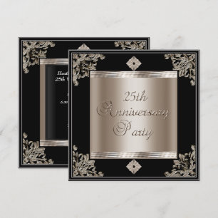 Invitation 25e Anniversaire de Mariage Art Déco Noir Sépia