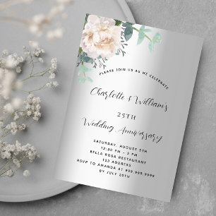 Invitation 25e anniversaire de mariage blanc argenté