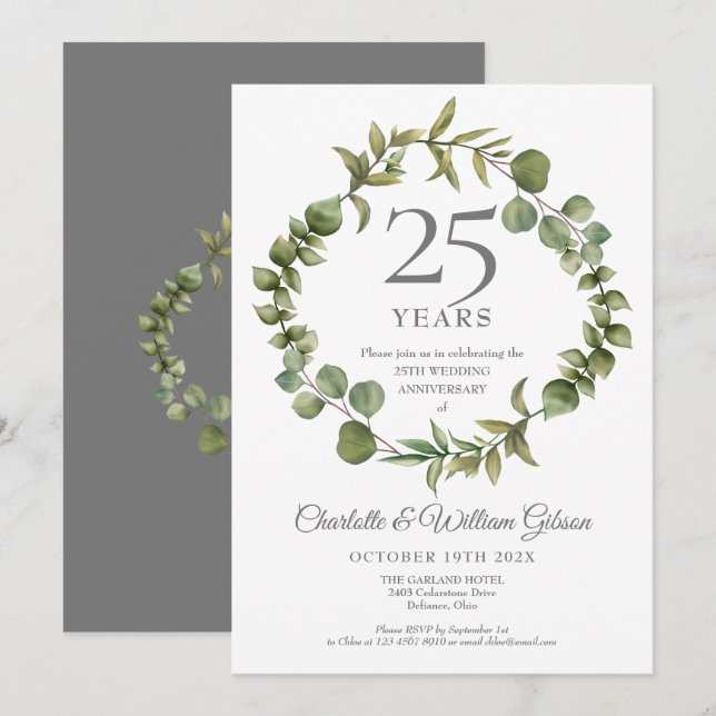 Invitation 25e Anniversaire de Mariage Bois Élégant avec Feui (Devant / Derrière)