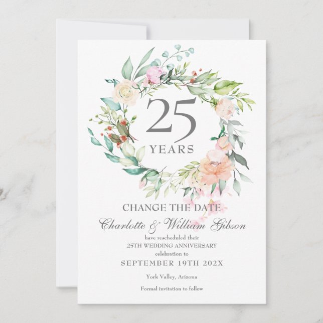 Invitation 25e Anniversaire de Mariage Changer la Date Roses  (Devant)