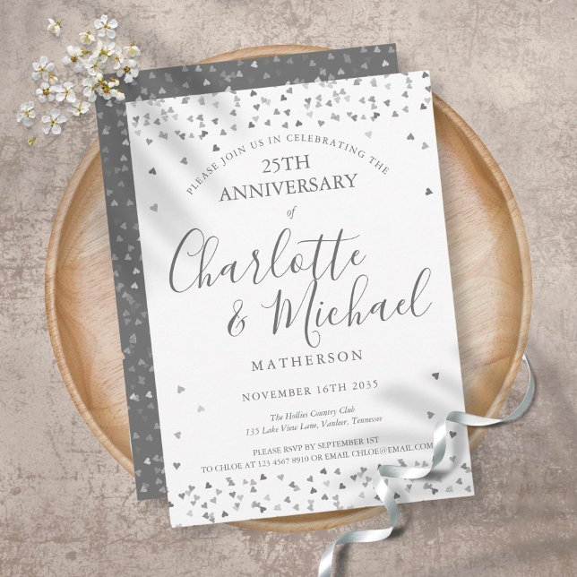 Invitation 25e Anniversaire de Mariage Cœur d'Amour Argent Sc (Créateur téléchargé)
