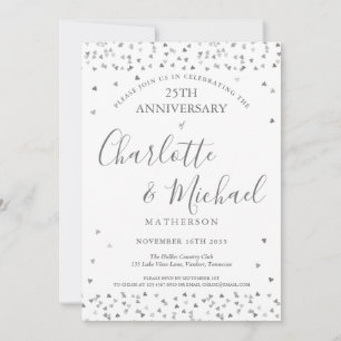 Invitation 25e Anniversaire de Mariage Cœurs d'Amour Argent S
