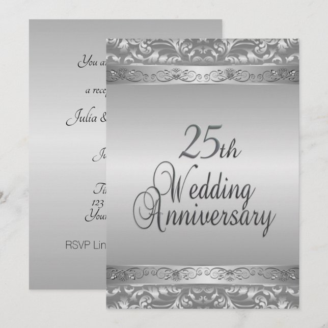 Invitation 25e anniversaire de mariage d'argent (Devant / Derrière)