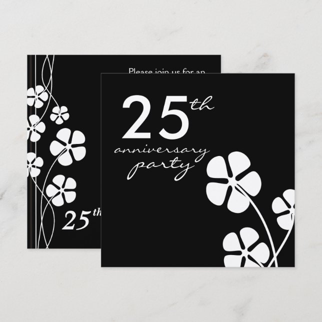 Invitation 25e Anniversaire de Mariage de Couleur Noir et Bla (Devant / Derrière)