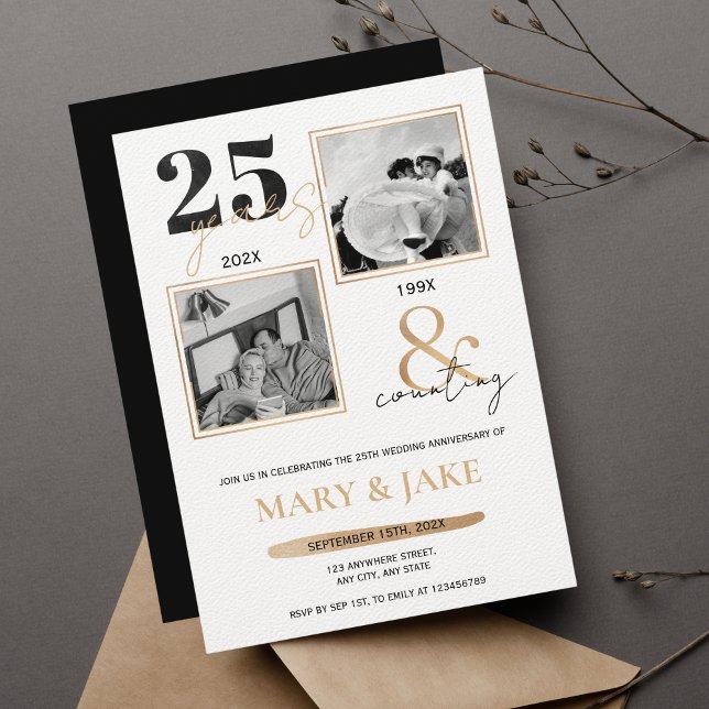 Invitation 25e anniversaire de mariage de Silver Then & Now 2 (Créateur téléchargé)