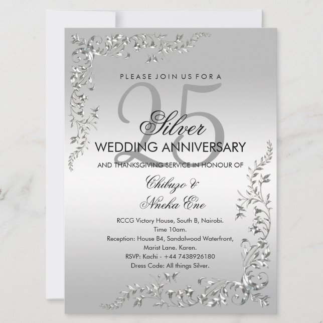 Invitation 25e anniversaire de mariage décoration  (Devant)