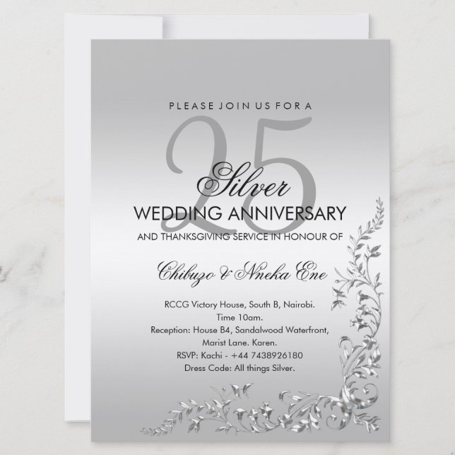 Invitation 25e anniversaire de mariage décoration  (Devant)