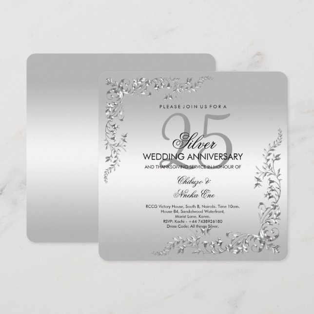Invitation 25e anniversaire de mariage décoration  (Devant / Derrière)