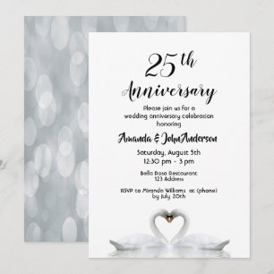Invitation 25e anniversaire de mariage deux cygnes amoureux b