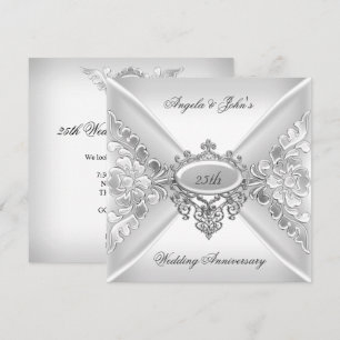 Invitation 25e anniversaire de mariage élégant argent blanc