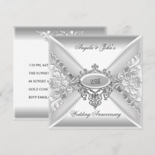 Invitation 25e anniversaire de mariage élégant argent blanc