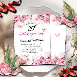 Invitation 25e anniversaire de Mariage Elegant Blush Roses