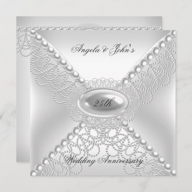 Invitation 25e anniversaire de mariage élégant perle blanc (Devant / Derrière)