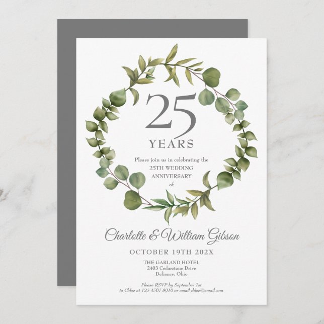 Invitation 25e Anniversaire de Mariage en Bois Élégant (Devant / Derrière)