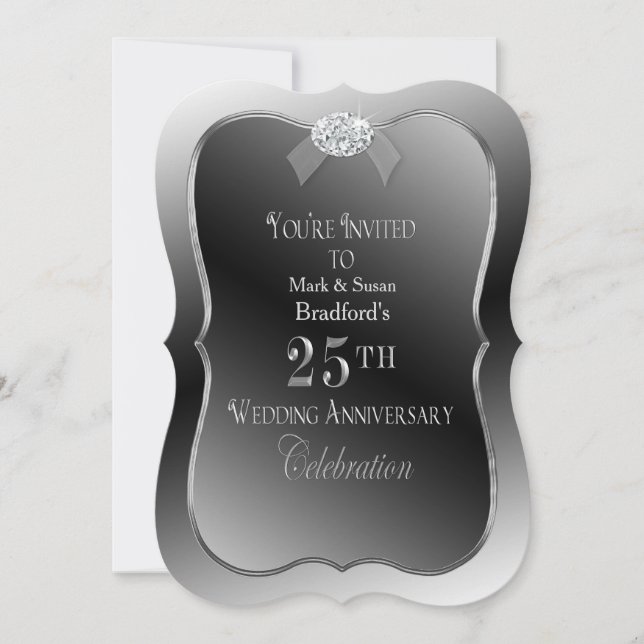 Invitation 25e anniversaire de mariage - Faux diamant argenté (Devant)
