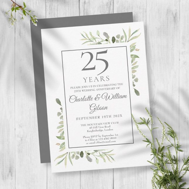 Invitation 25e Anniversaire de Mariage Fleurs de Verdure (Créateur téléchargé)